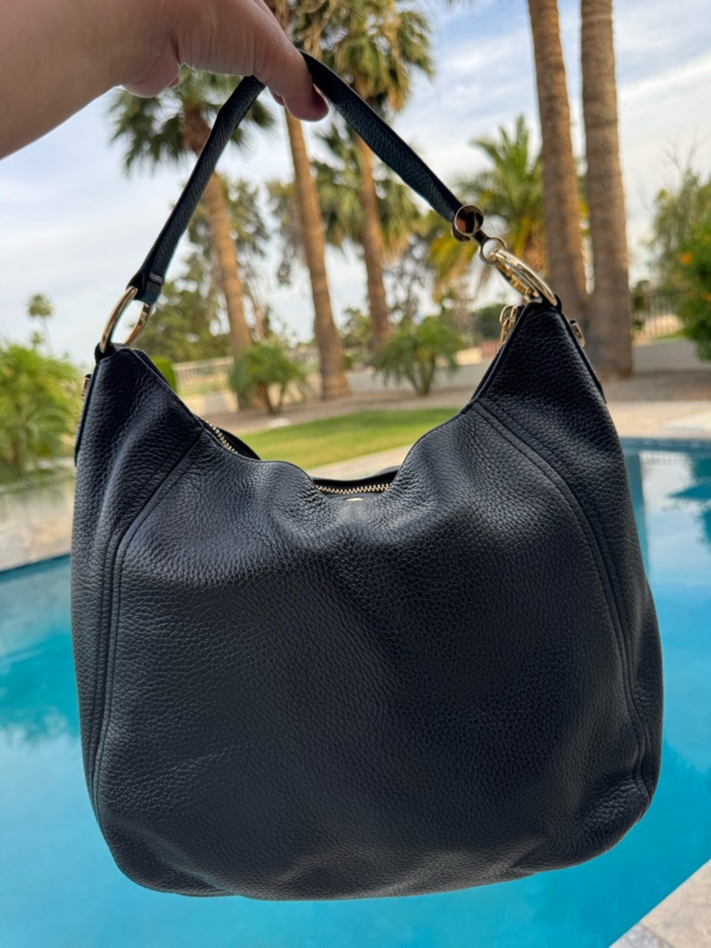 Michael Kors Black Pebbled Leather Hobo Bag with Gold Hardware
